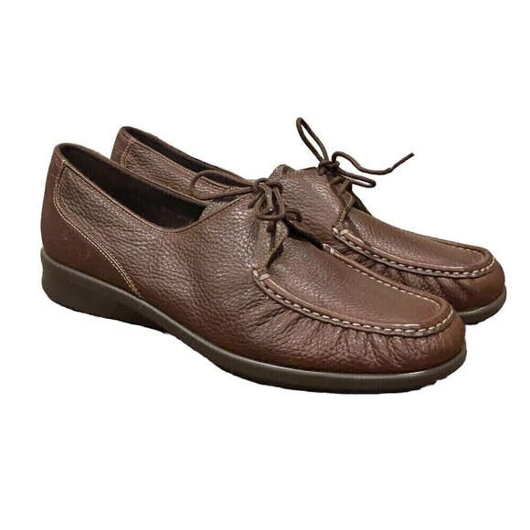 Womens SAS Hand Crafted Comfort Moccasin Brown Laces Size 10W - Picture 1 of 12